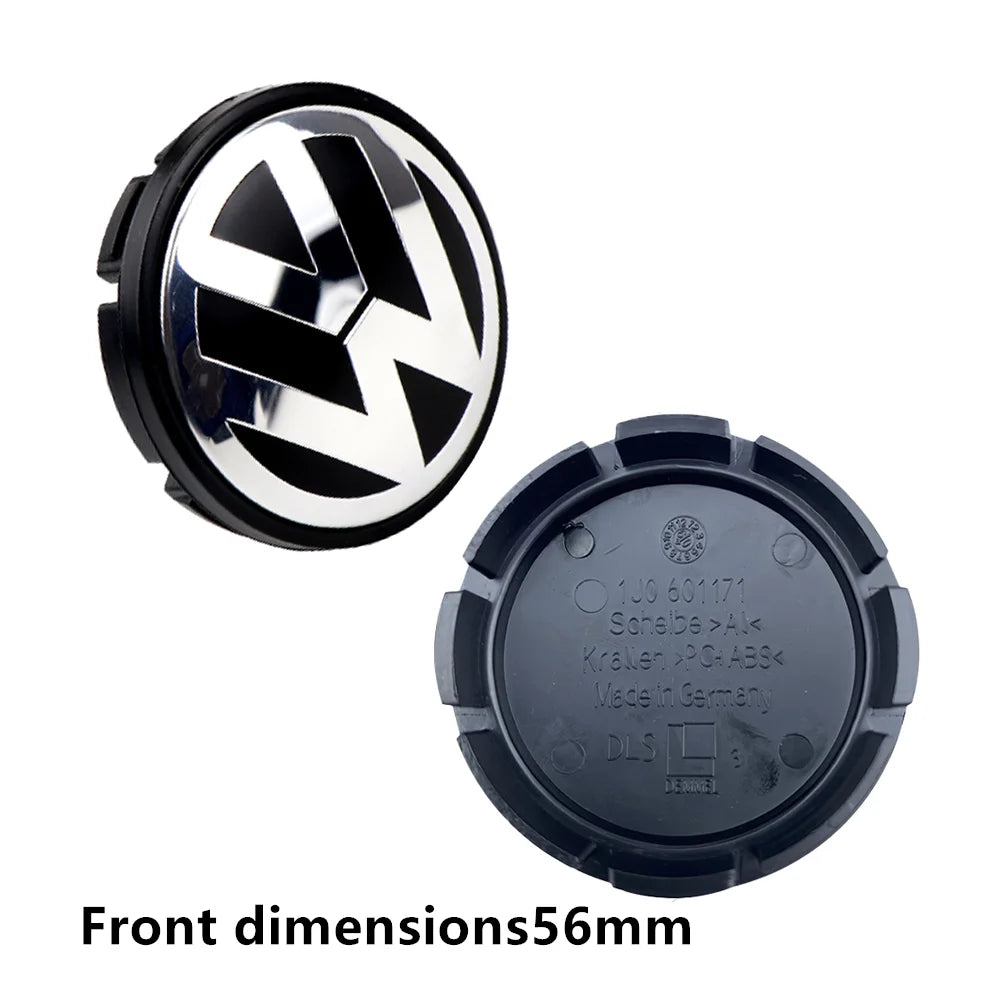4-Piece Wheel Center Caps 55/56/65/70/76 mm – Hub Caps for VW Jetta, Golf, Passat (ABS + Aluminum)