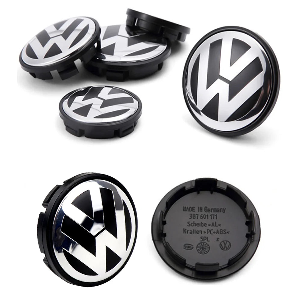 4-Piece Wheel Center Caps 55/56/65/70/76 mm – Hub Caps for VW Jetta, Golf, Passat (ABS + Aluminum)