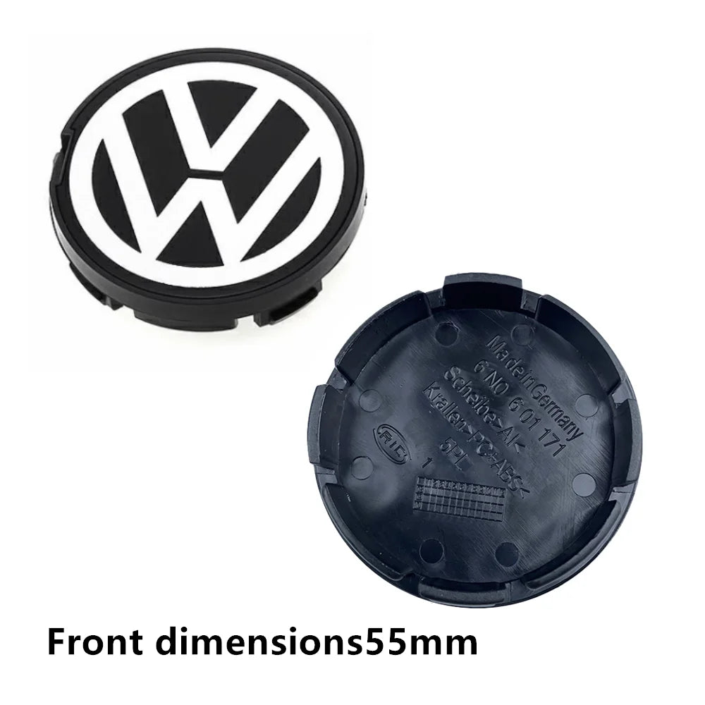 4-Piece Wheel Center Caps 55/56/65/70/76 mm – Hub Caps for VW Jetta, Golf, Passat (ABS + Aluminum)