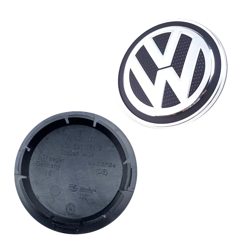 4-Piece Wheel Center Caps 55/56/65/70/76 mm – Hub Caps for VW Jetta, Golf, Passat (ABS + Aluminum)