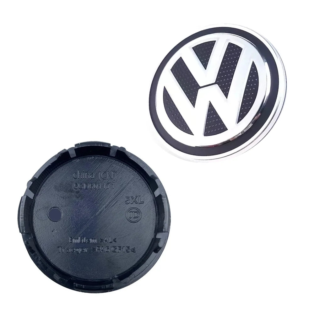 4-Piece Wheel Center Caps 55/56/65/70/76 mm – Hub Caps for VW Jetta, Golf, Passat (ABS + Aluminum)