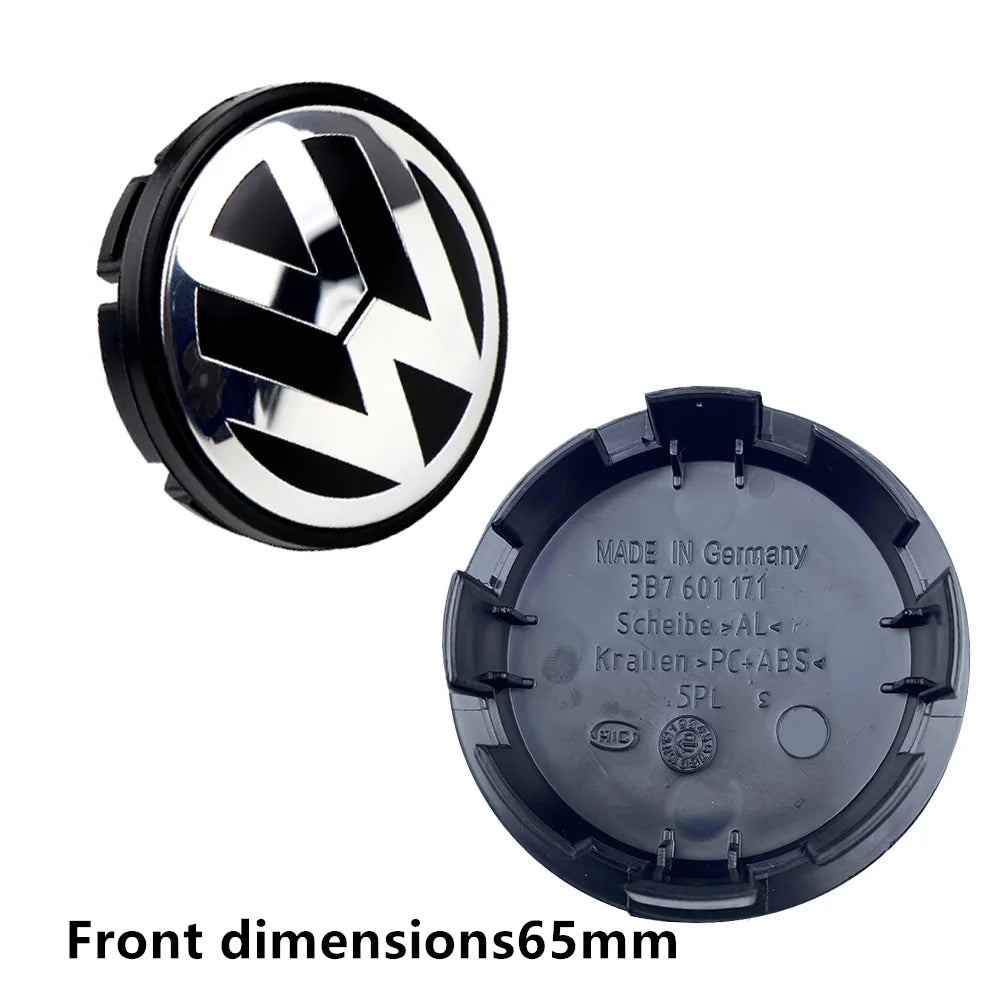 4-Piece Wheel Center Caps 55/56/65/70/76 mm – Hub Caps for VW Jetta, Golf, Passat (ABS + Aluminum)