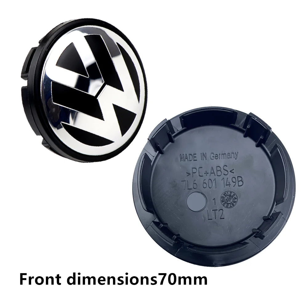 4-Piece Wheel Center Caps 55/56/65/70/76 mm – Hub Caps for VW Jetta, Golf, Passat (ABS + Aluminum)