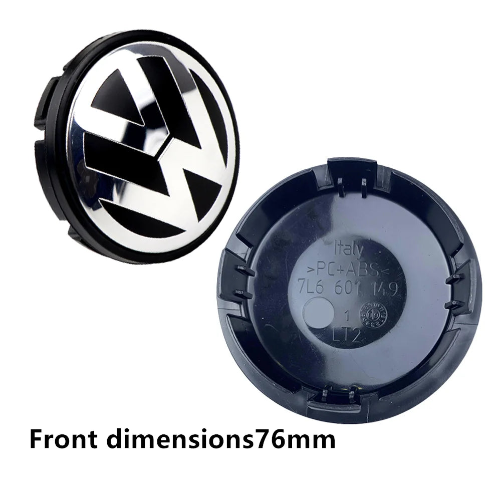 4-Piece Wheel Center Caps 55/56/65/70/76 mm – Hub Caps for VW Jetta, Golf, Passat (ABS + Aluminum)