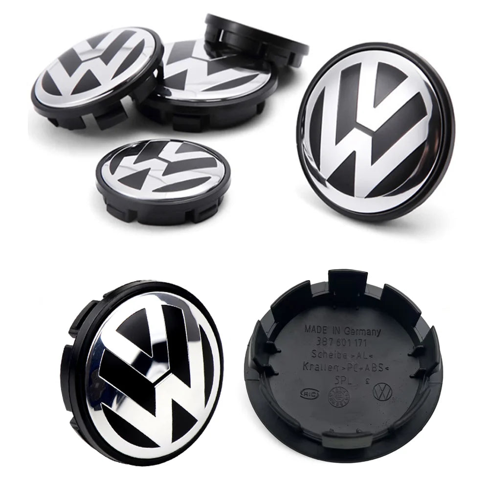 4-Piece Wheel Center Caps 55/56/65/70/76 mm – Hub Caps for VW Jetta, Golf, Passat (ABS + Aluminum)