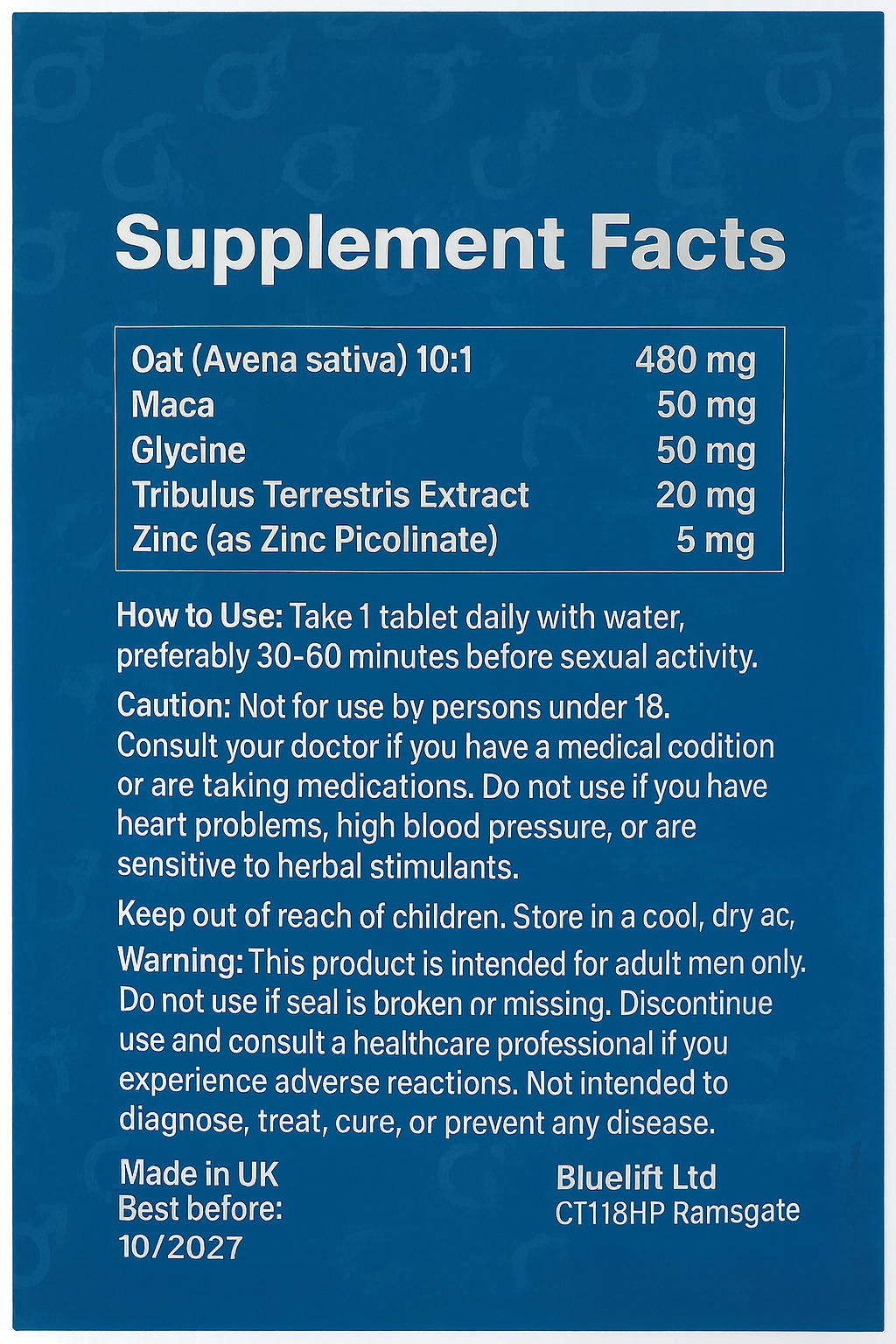 BlueMax — Men’s Vitality & Performance Tablets (100 mg) Pack of 50