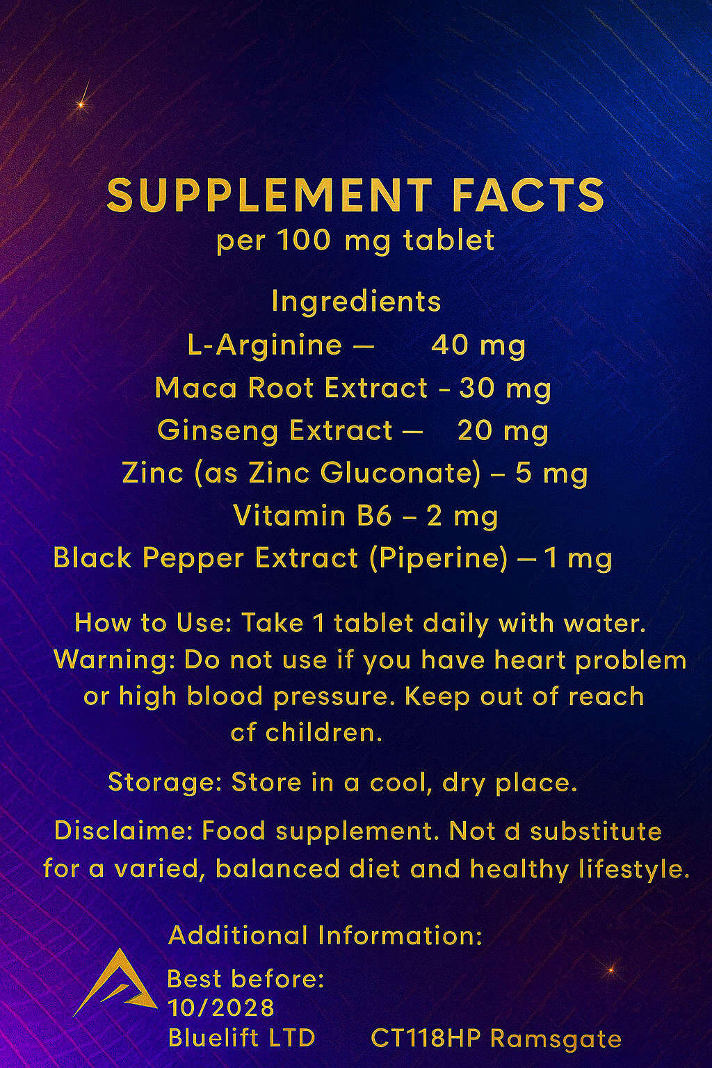 BluePeak Advanced Male Vitality Support (100 mg) Pack of 10